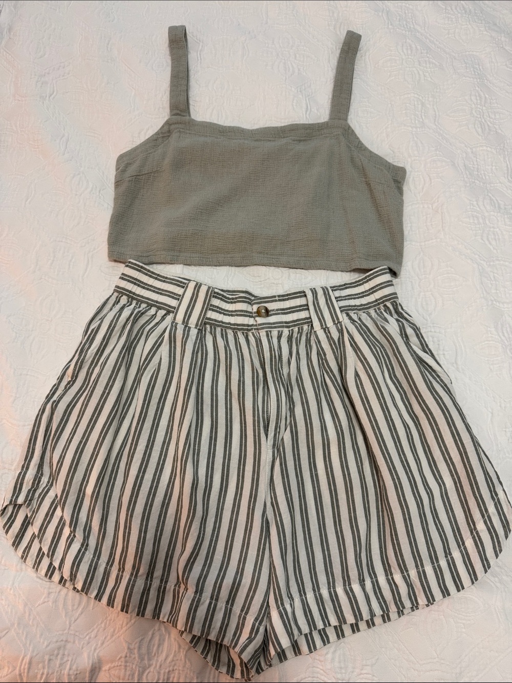 Madewell Green and White Striped Two-Piece Set